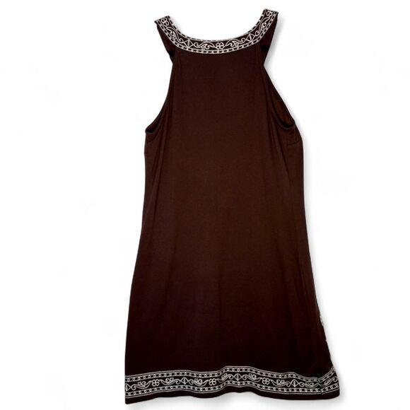 y2K VTG I.N.C. Brown White Contrast Embroidered Boho Midi Dress size L - Picture 5 of 8